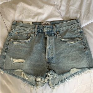 AGOLDE BITTER PARKER LIGHT WASH HIGH-WAIST SHORTS